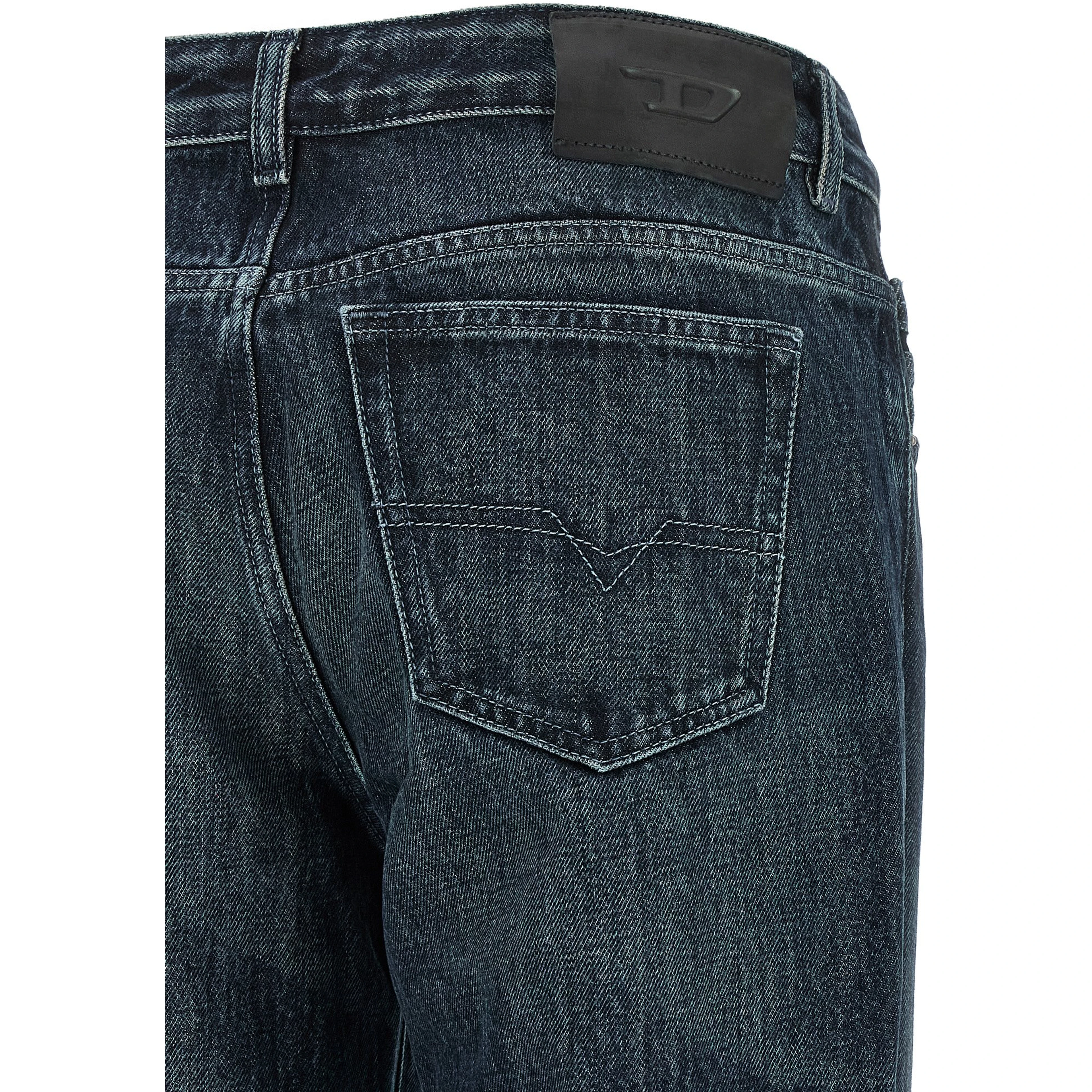 Blue Cotton Straight-Leg Jeans