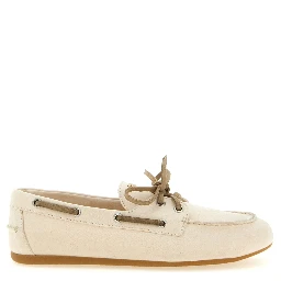 Beige Cotton Slip-On Loafers
