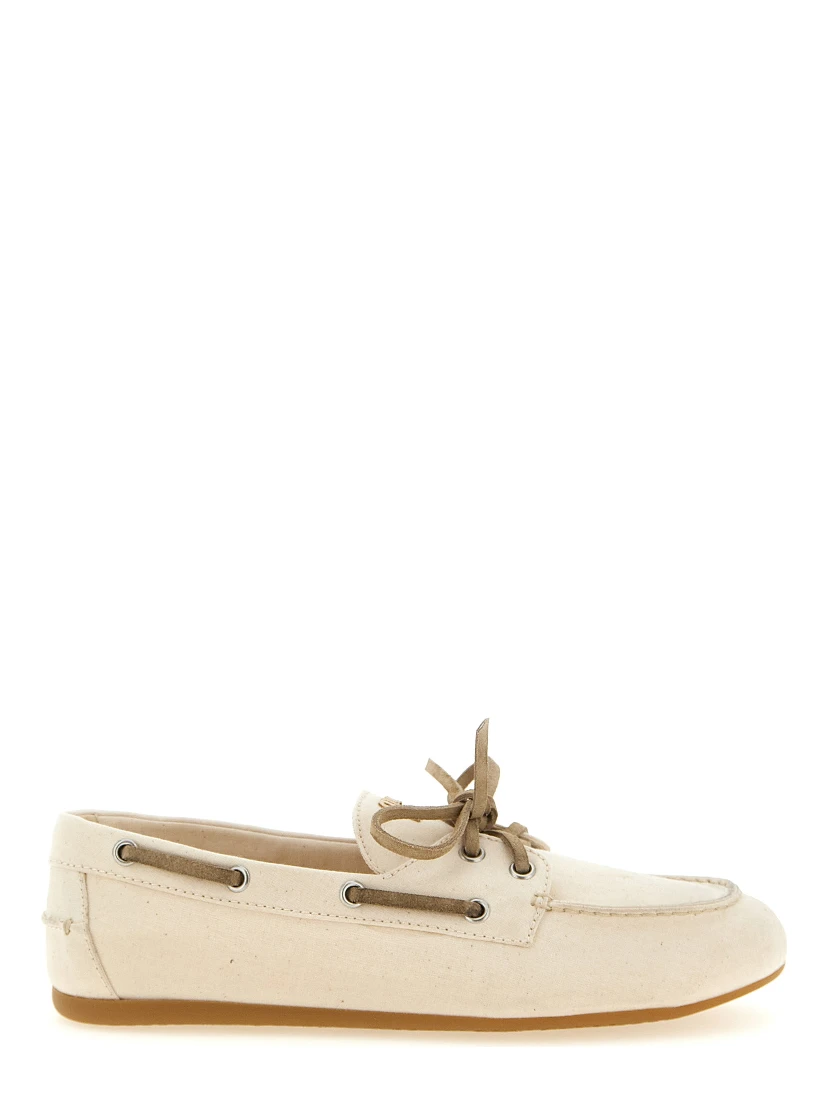 Beige Cotton Slip-On Loafers
