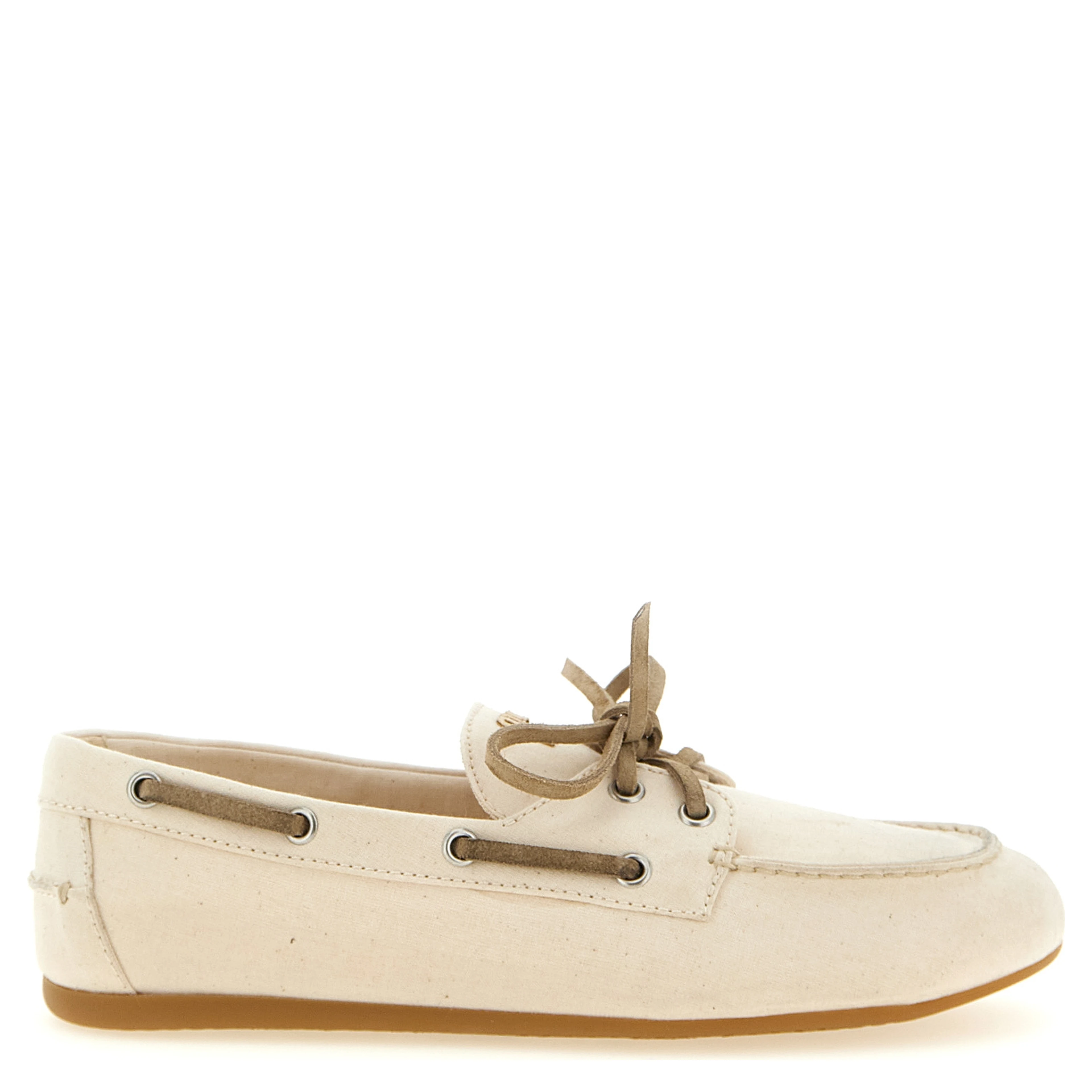 Beige Cotton Slip-On Loafers
