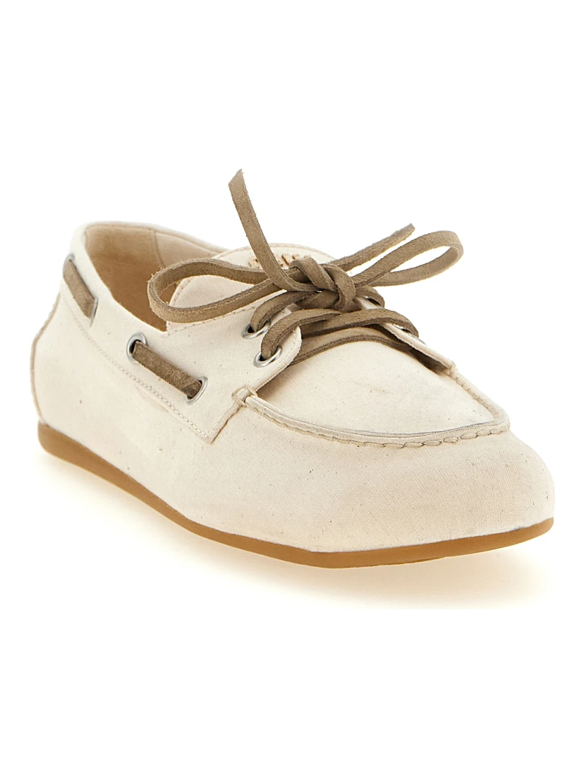 Beige Cotton Slip-On Loafers