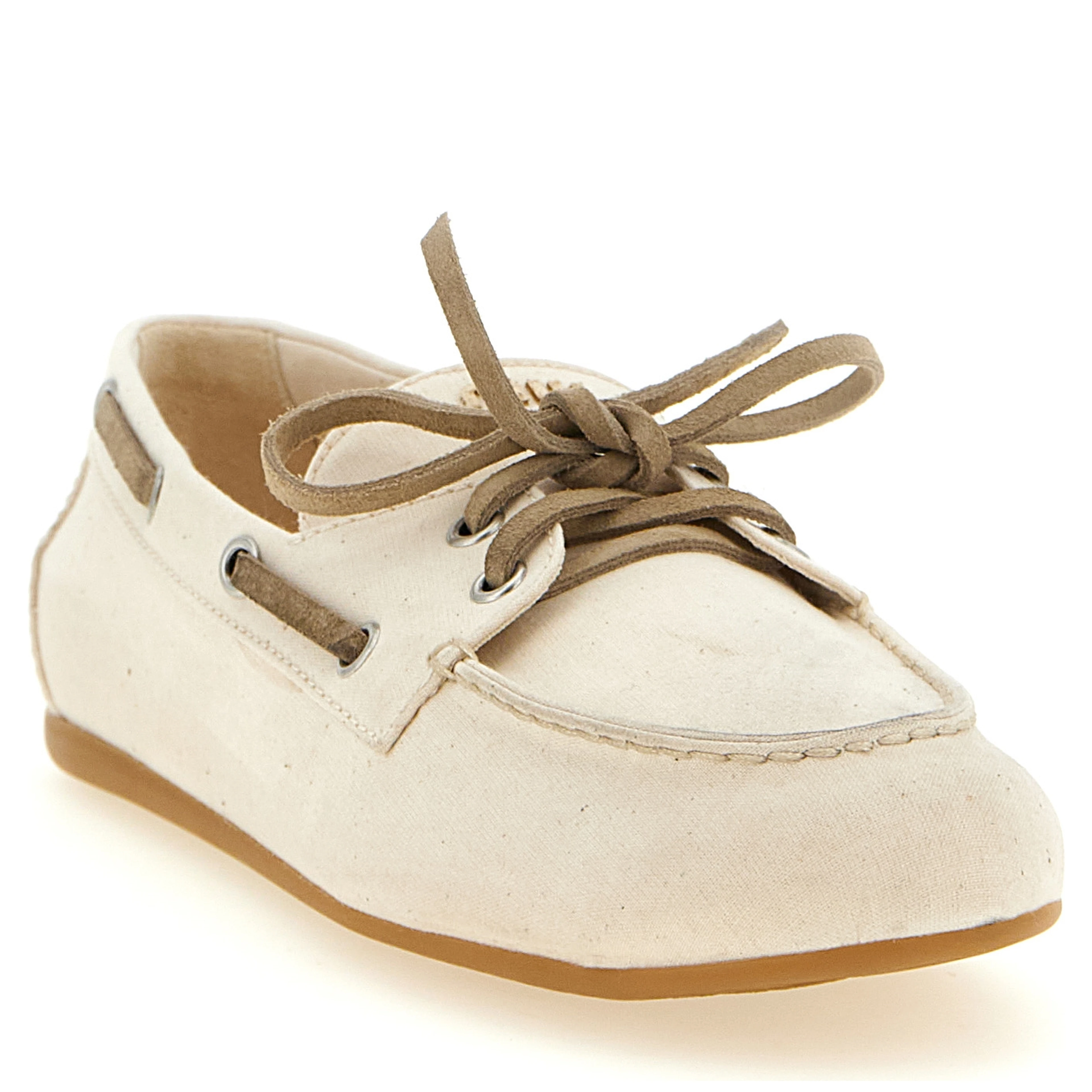 Beige Cotton Slip-On Loafers
