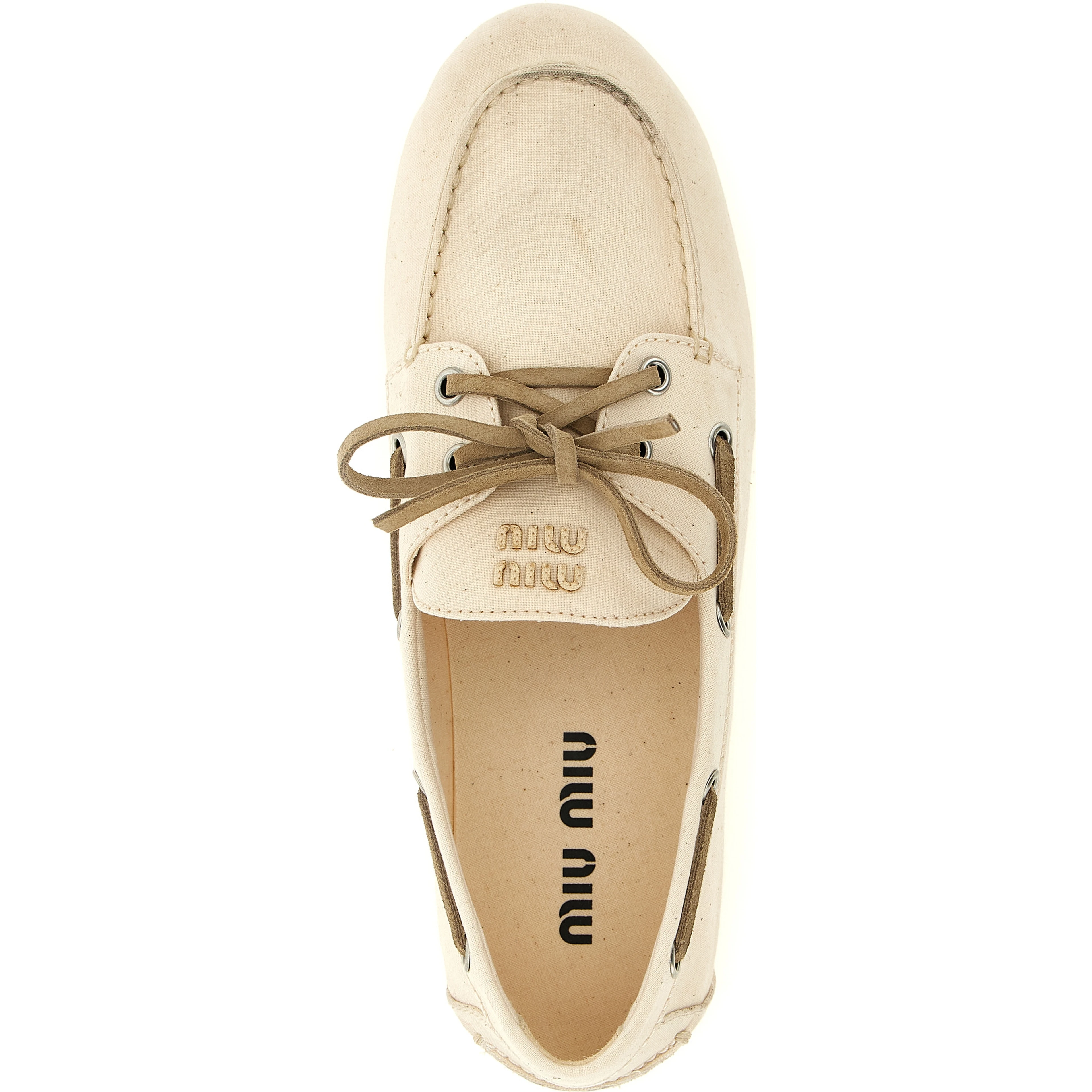 Beige Cotton Slip-On Loafers