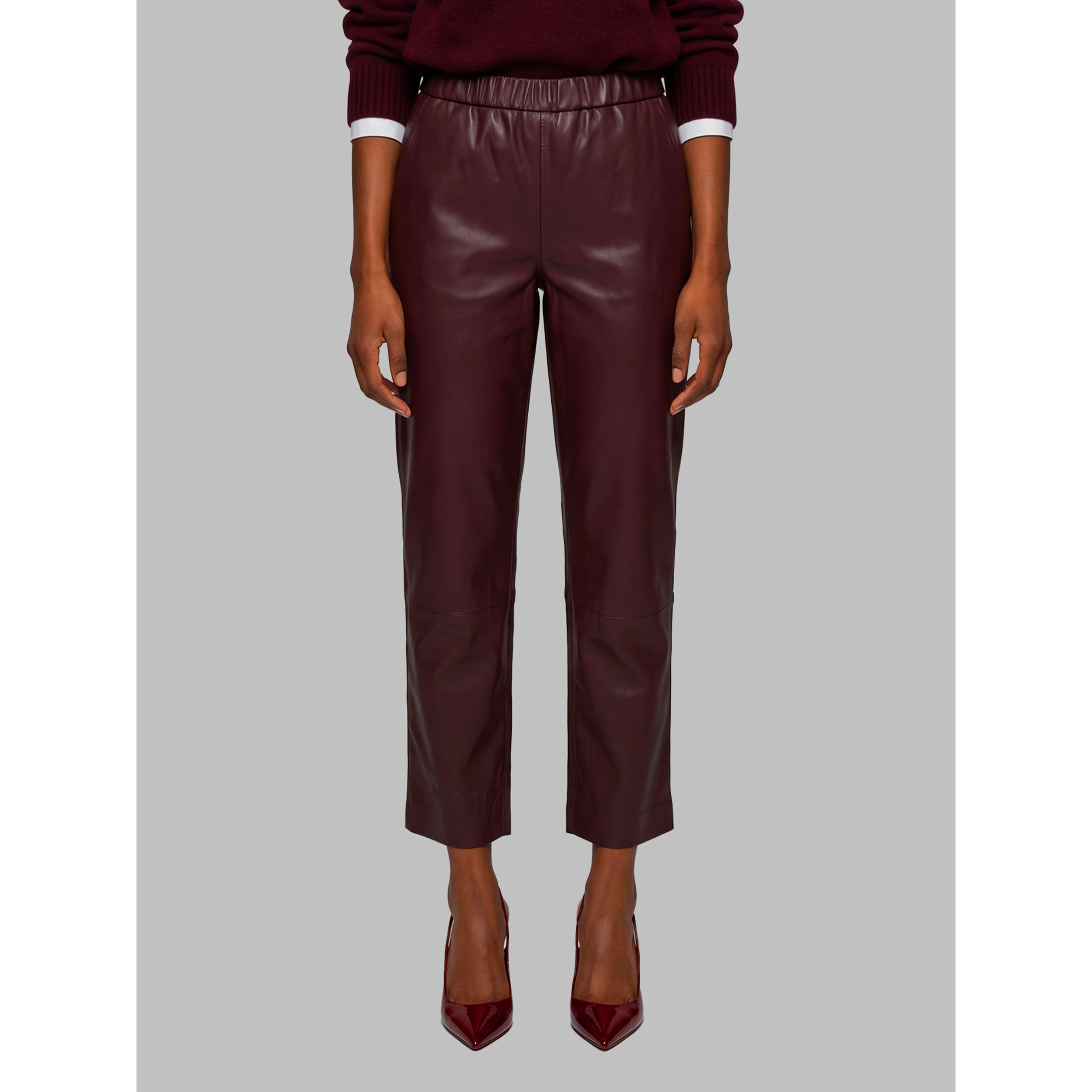 Sarah wine leather pants
