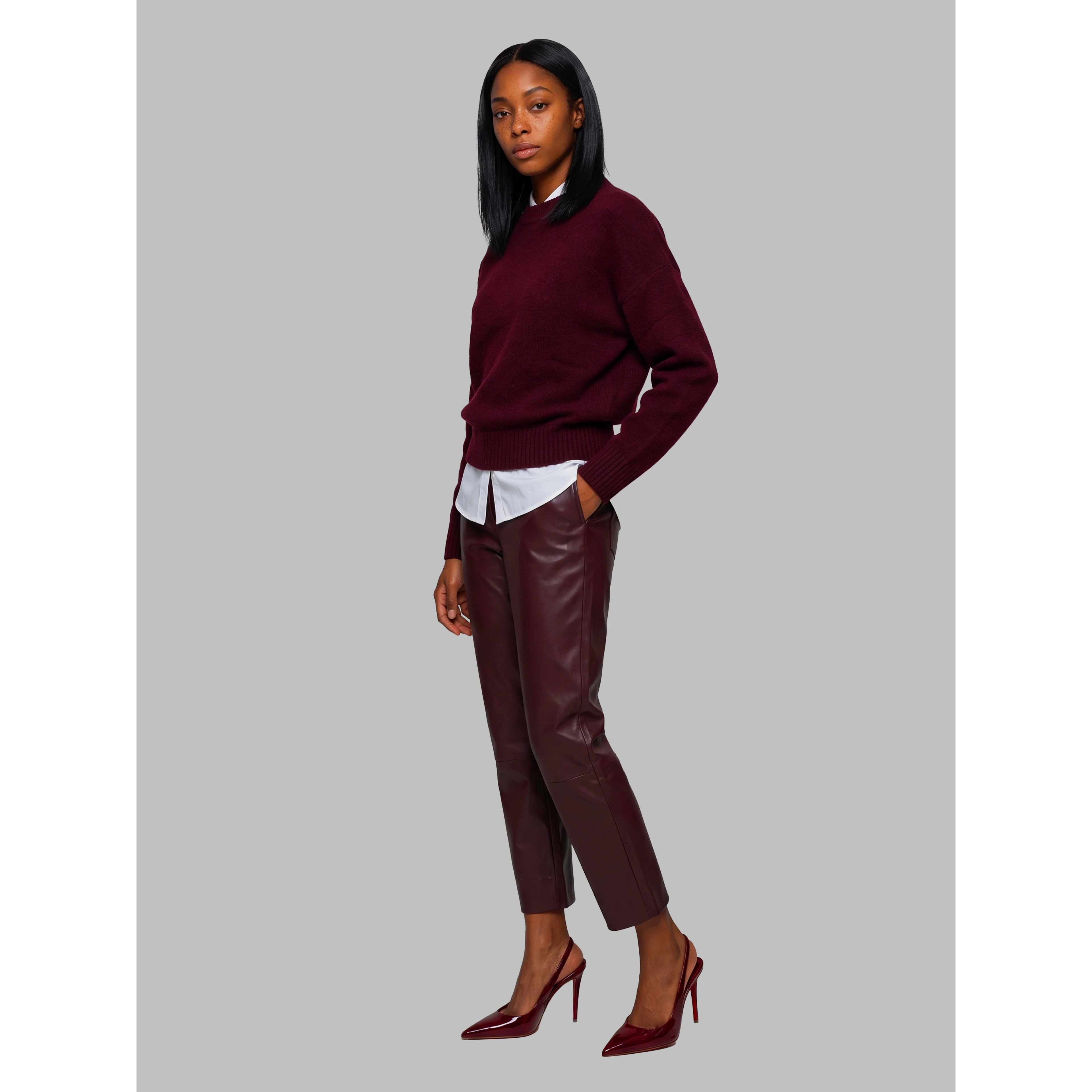 Sarah wine leather pants
