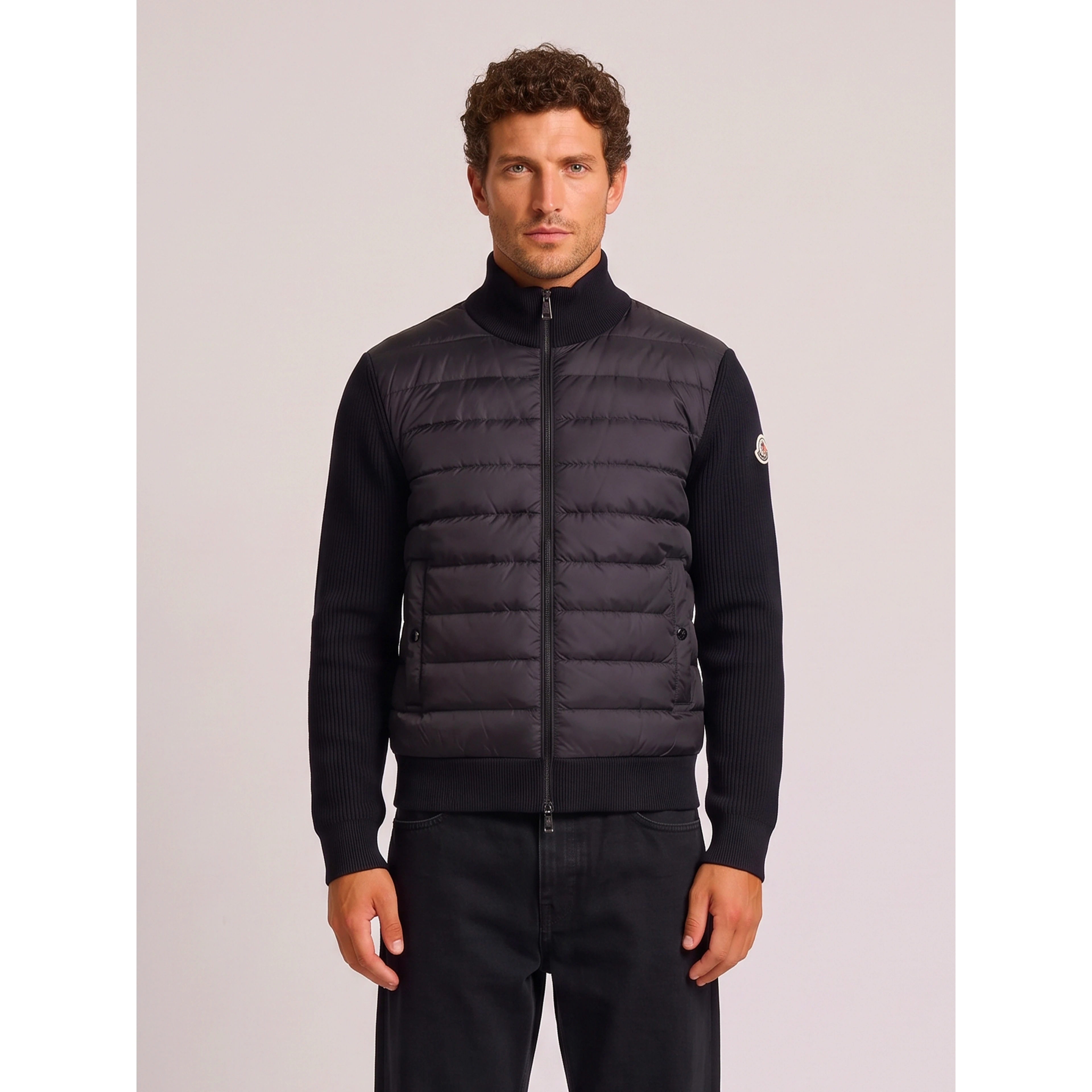 Black padded tricot cardigan