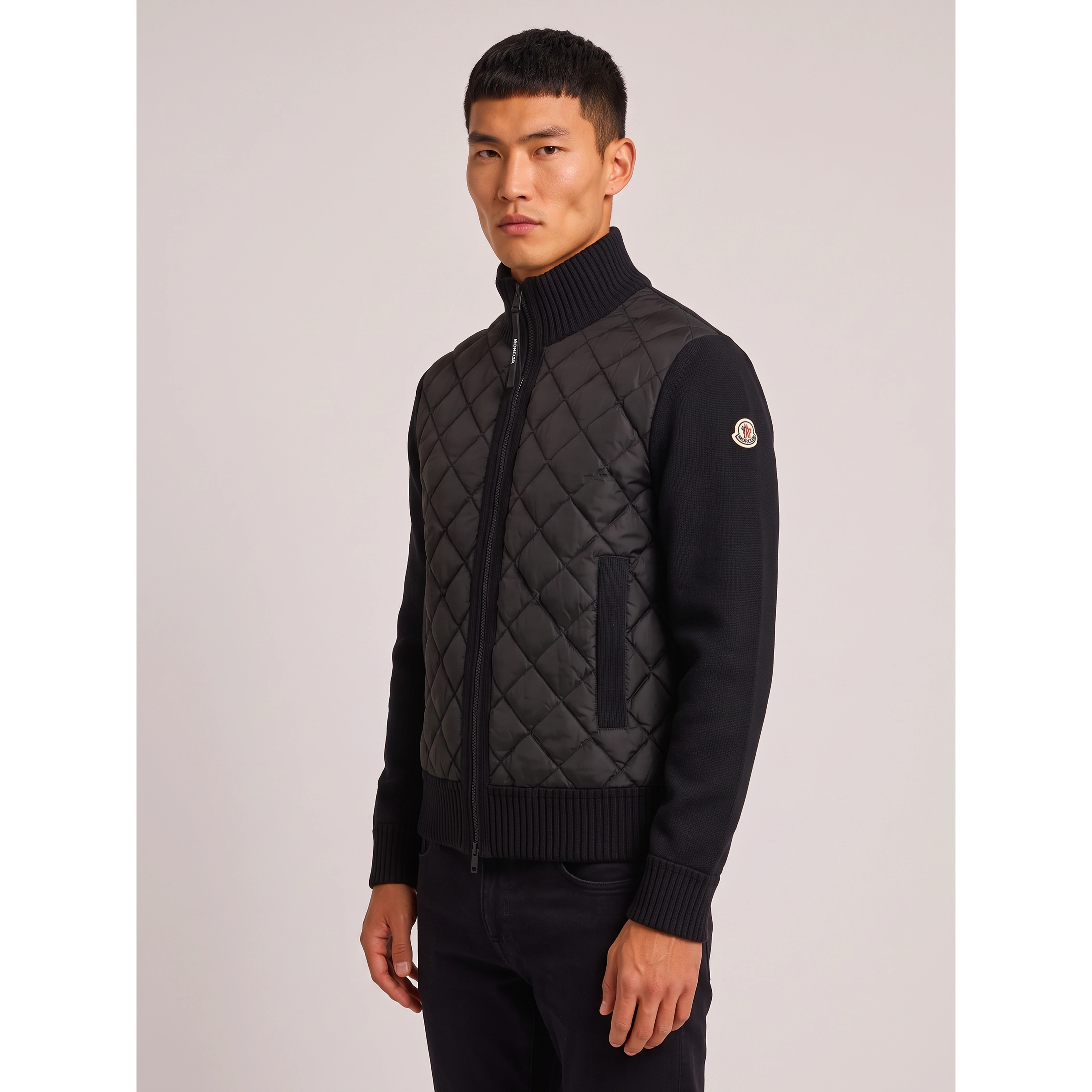 Black padded tricot cardigan