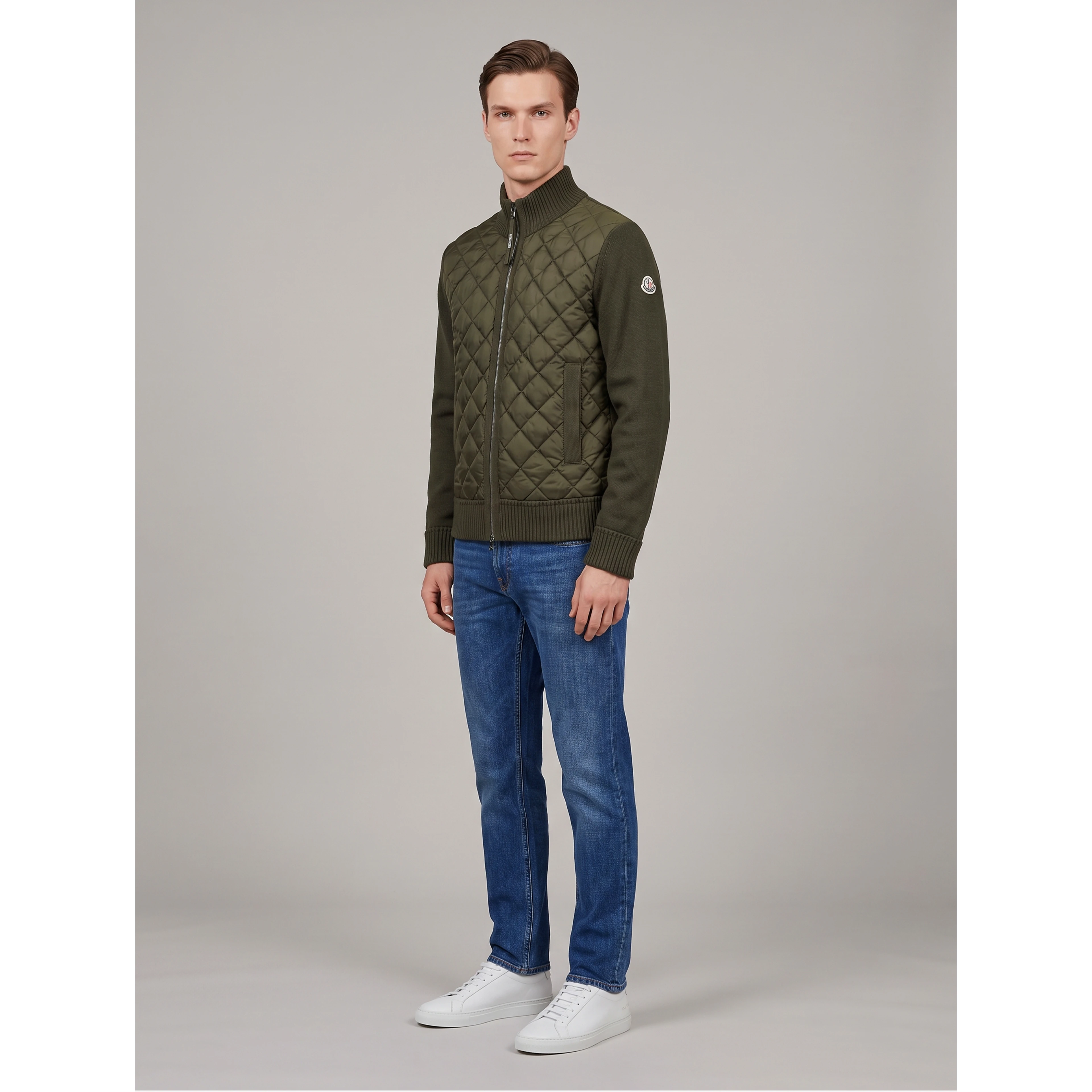 Green padded tricot cardigan