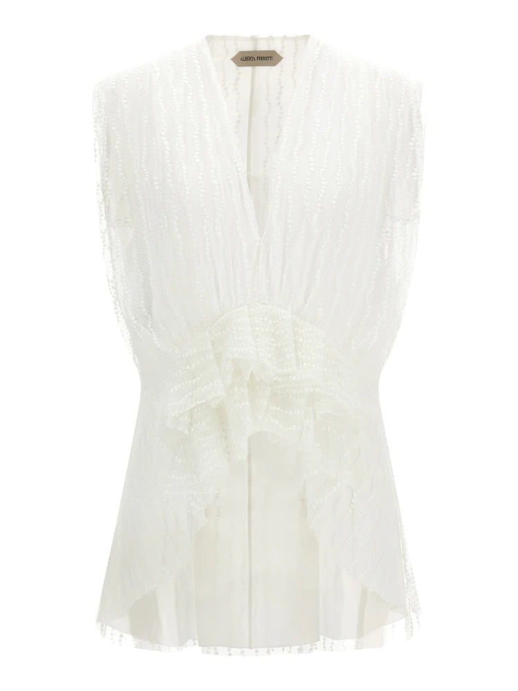 White Polyester Sleeveles T-Shirt