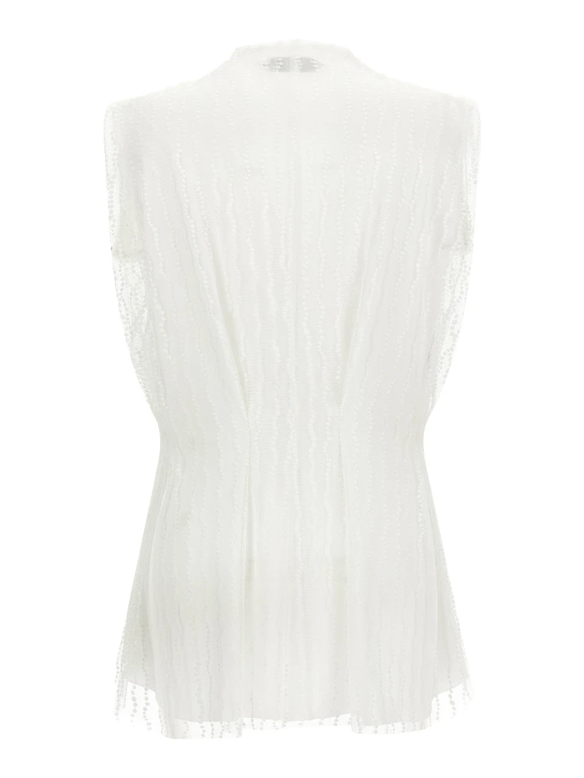 White Polyester Sleeveles T-Shirt