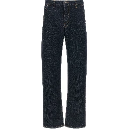 Blue Cotton Straight-Leg Jeans