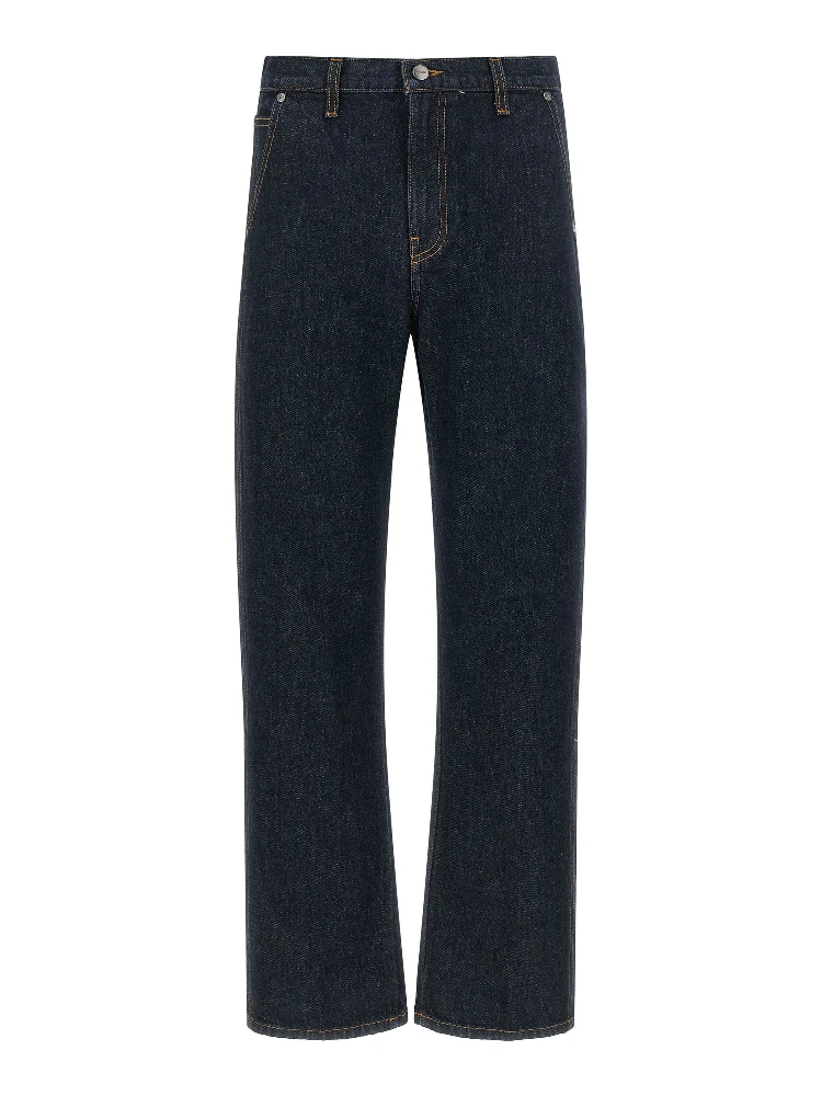 Blue Cotton Straight-Leg Jeans