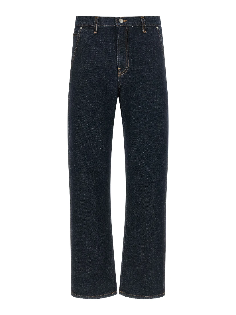 Blue Cotton Straight-Leg Jeans