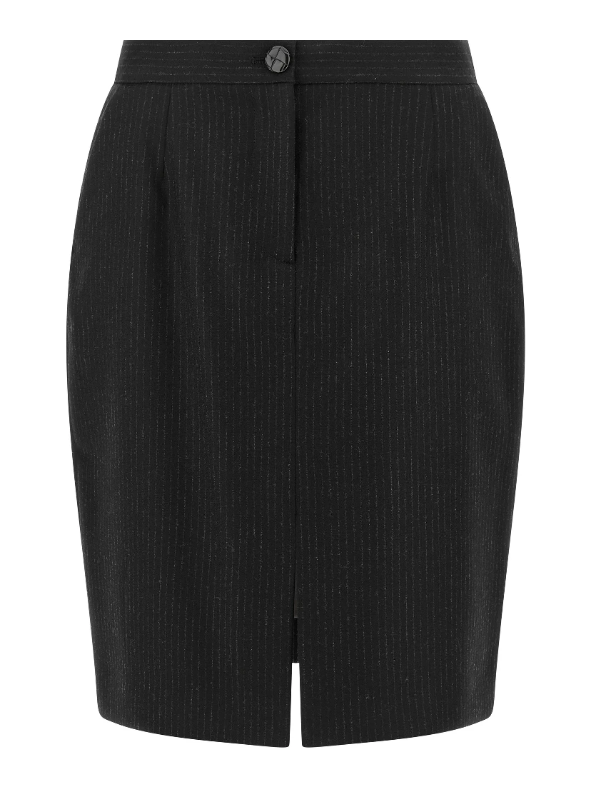 Black Virgin Wool Midi Skirt