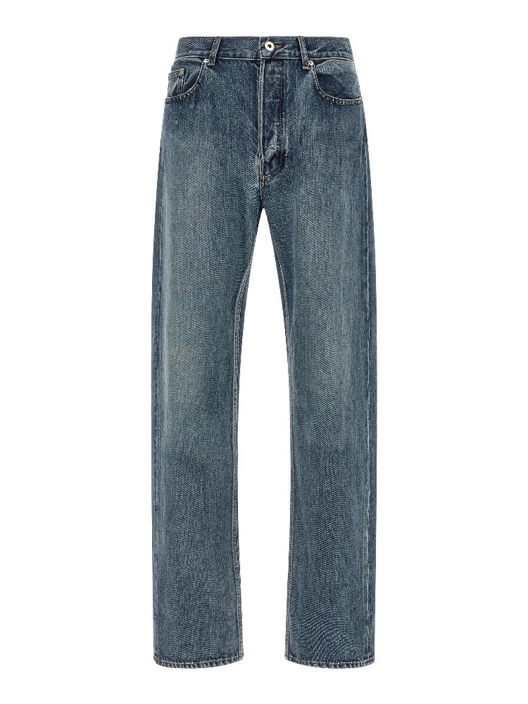 Blue Cotton Straight-Leg Jeans