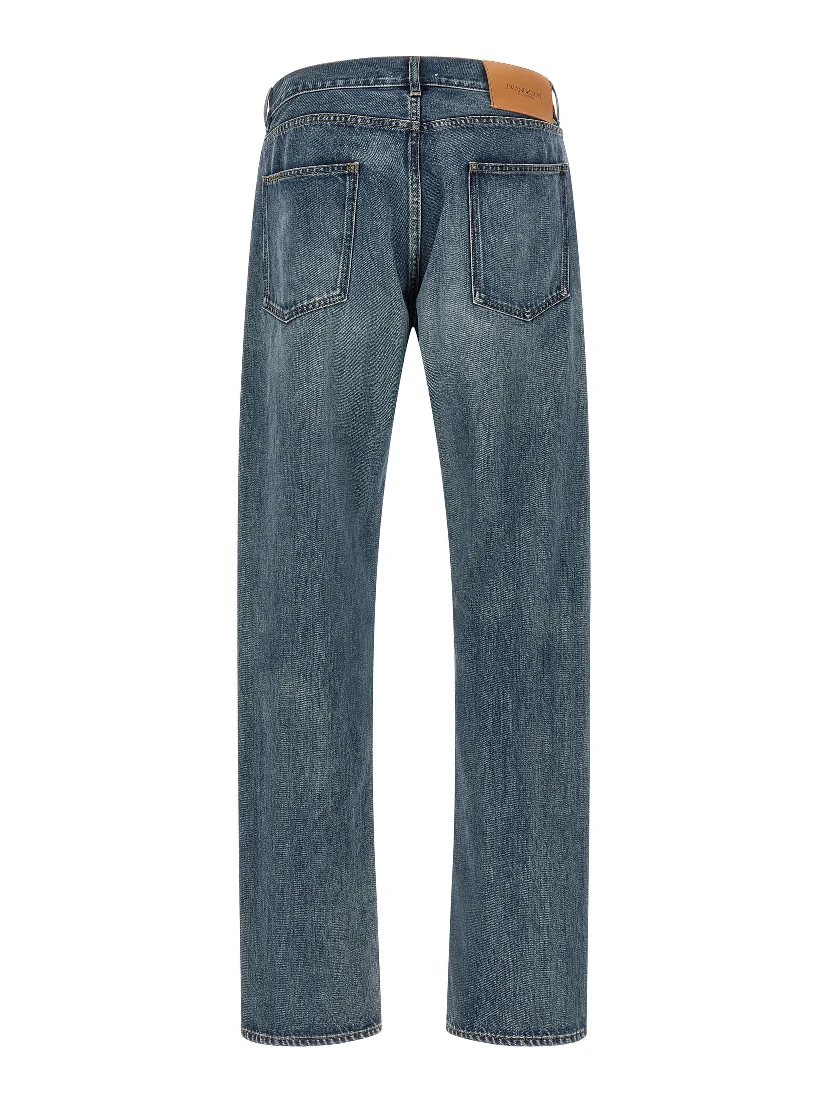 Blue Cotton Straight-Leg Jeans