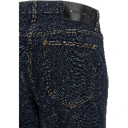 Blue Cotton Straight-Leg Jeans
