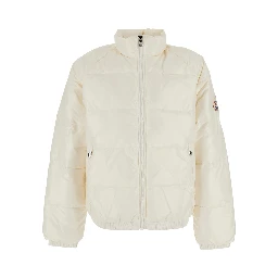 White High-neck Down jacket with logo patch on the sleeve in Tech Fabric unisex