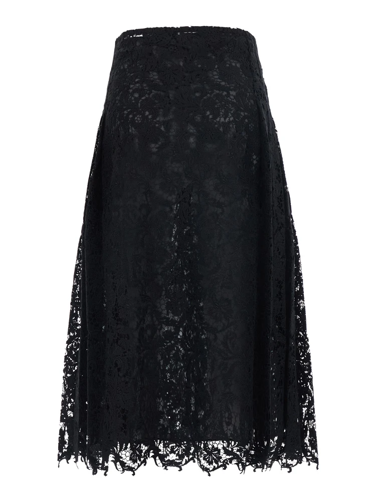 Black Flared Midi Skirt with Lace Embroidery in Cotton Blend for Women alternative