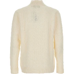 High Neck Sweater with Pony Embroidery on the Front and Half Zip Closure in White Wool and Cashmere for Men