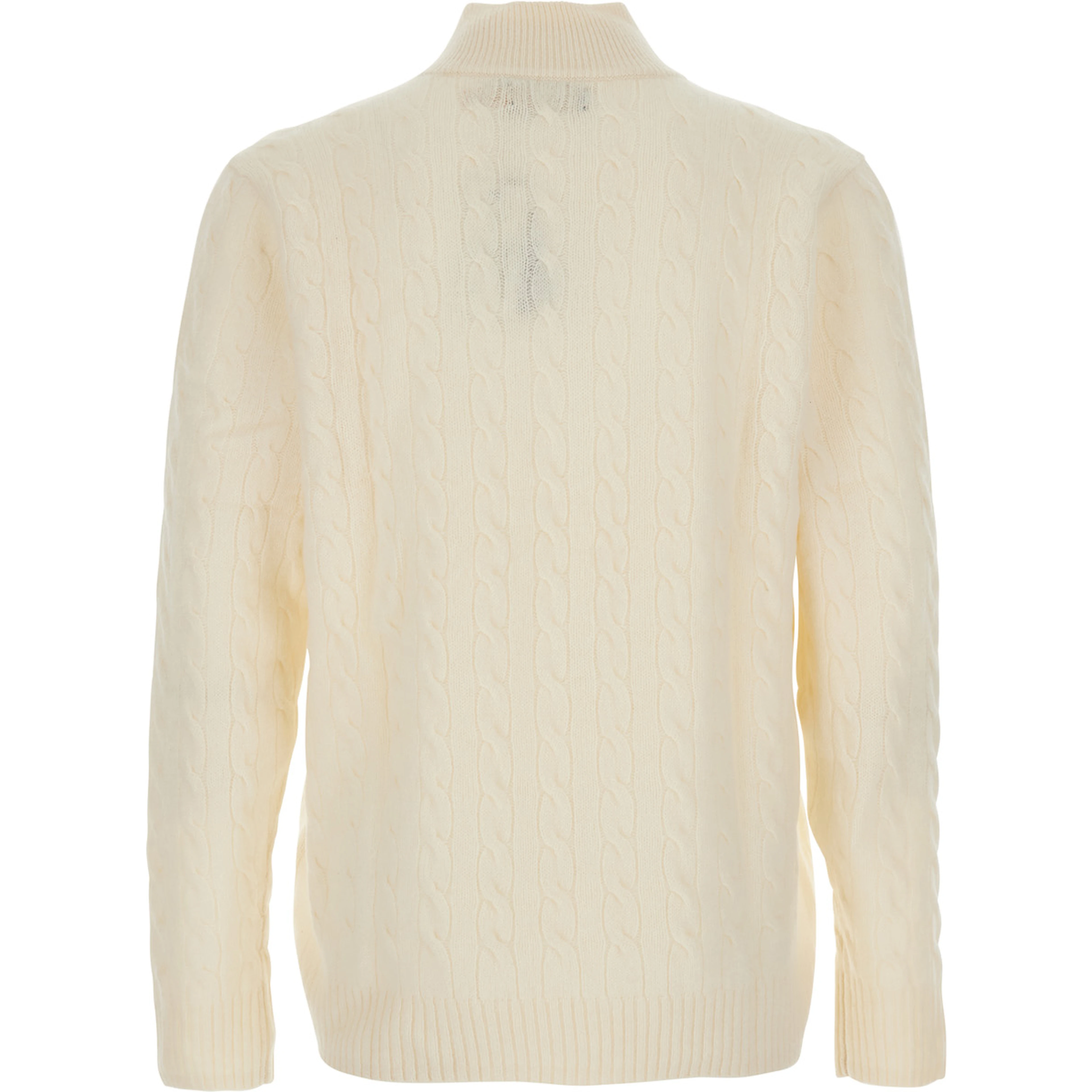 High Neck Sweater with Pony Embroidery on the Front and Half Zip Closure in White Wool and Cashmere for Men