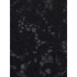 Black Flared Midi Skirt with Lace Embroidery in Cotton Blend for Women