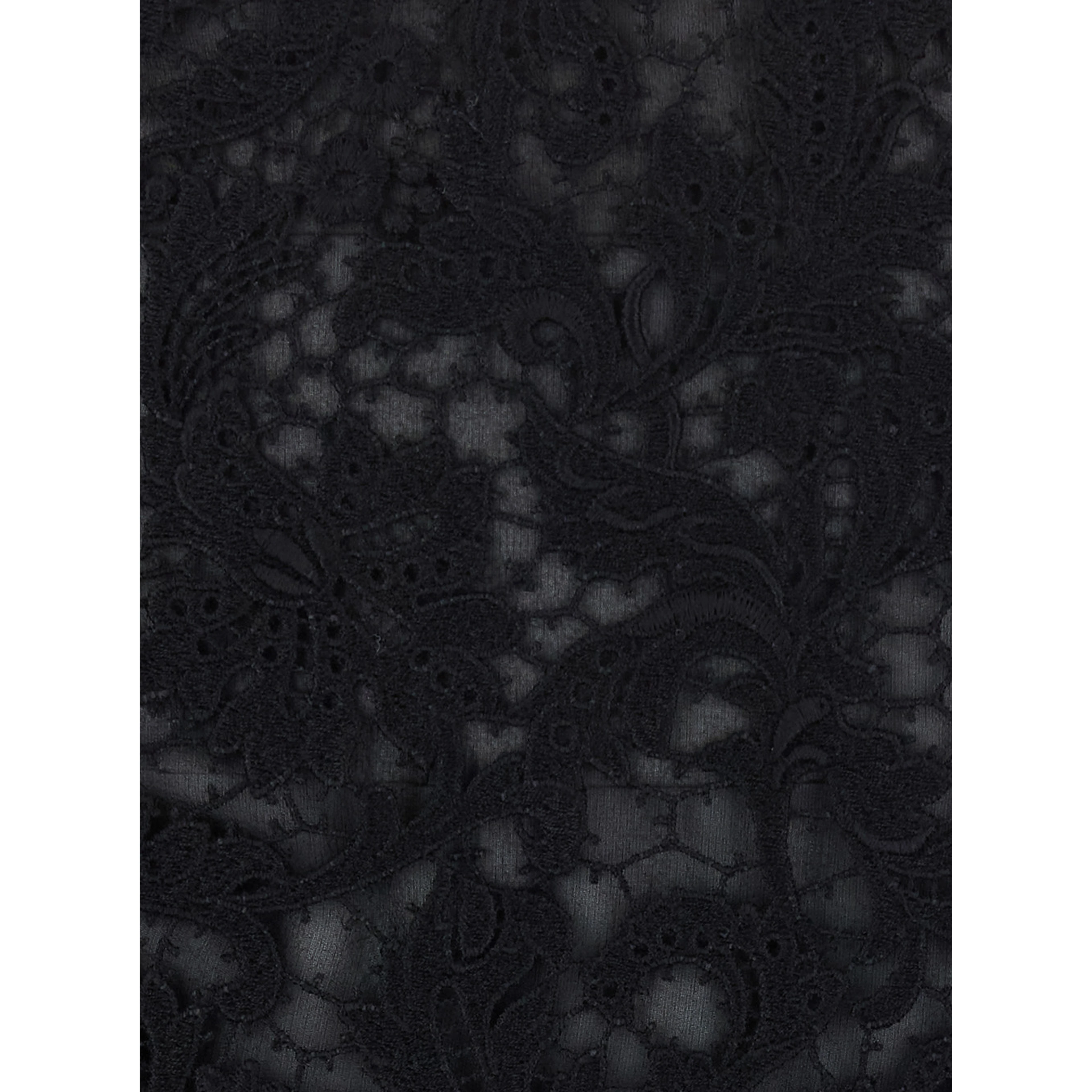 Black Flared Midi Skirt with Lace Embroidery in Cotton Blend for Women