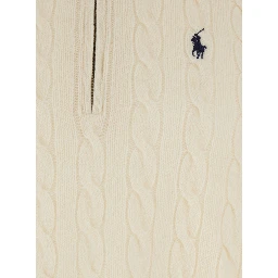 High Neck Sweater with Pony Embroidery on the Front and Half Zip Closure in White Wool and Cashmere for Men