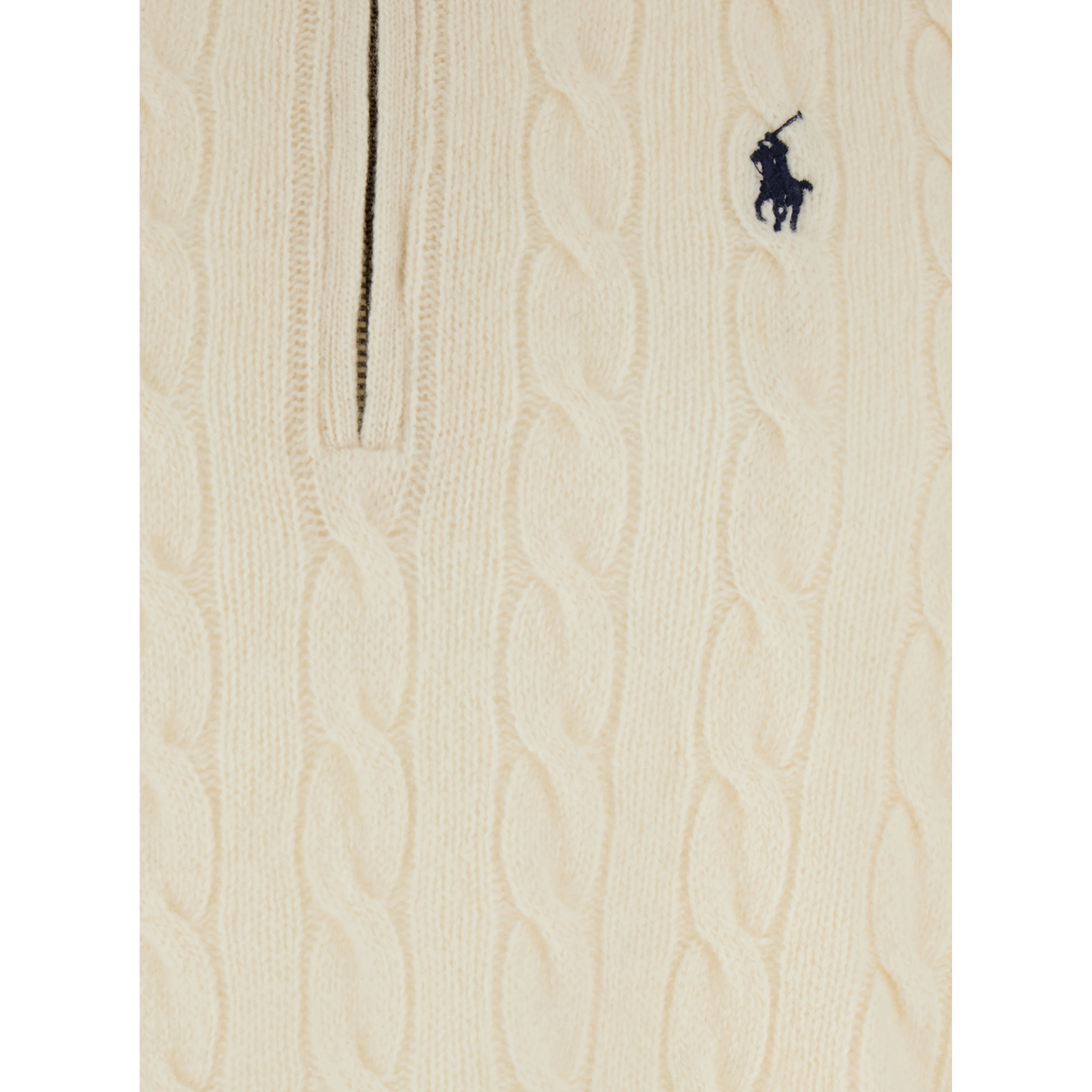 High Neck Sweater with Pony Embroidery on the Front and Half Zip Closure in White Wool and Cashmere for Men