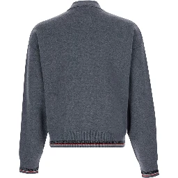 Grey Sweater with classic collar and Greca detail on the front in wool for men