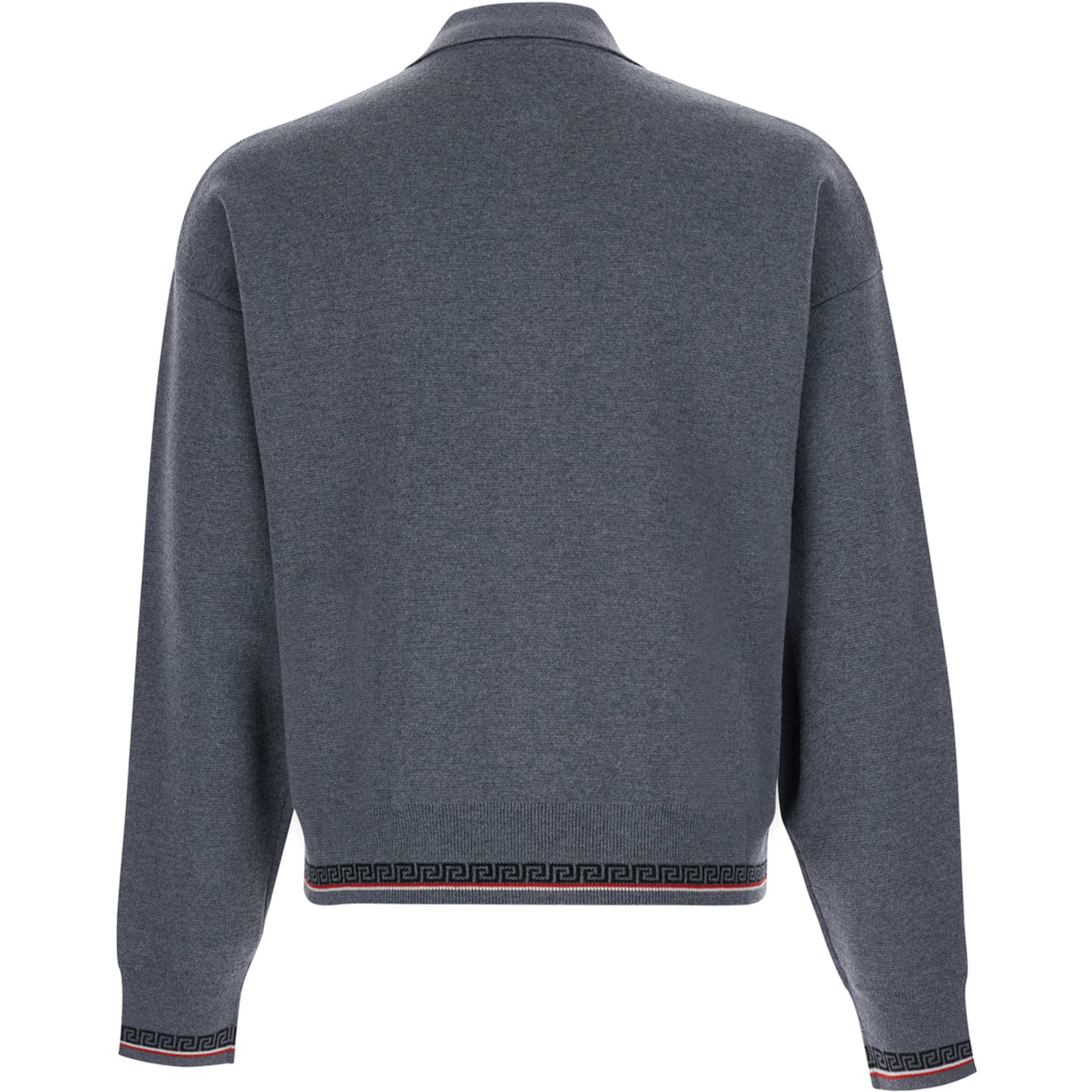 Grey Sweater with classic collar and Greca detail on the front in wool for men
