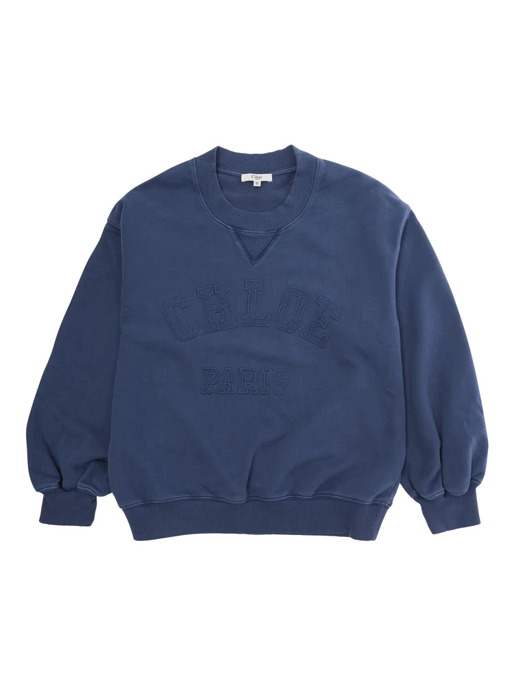 Blue Crewneck Sweatshirt with Logo Printed on the Front in Cotton for Girls