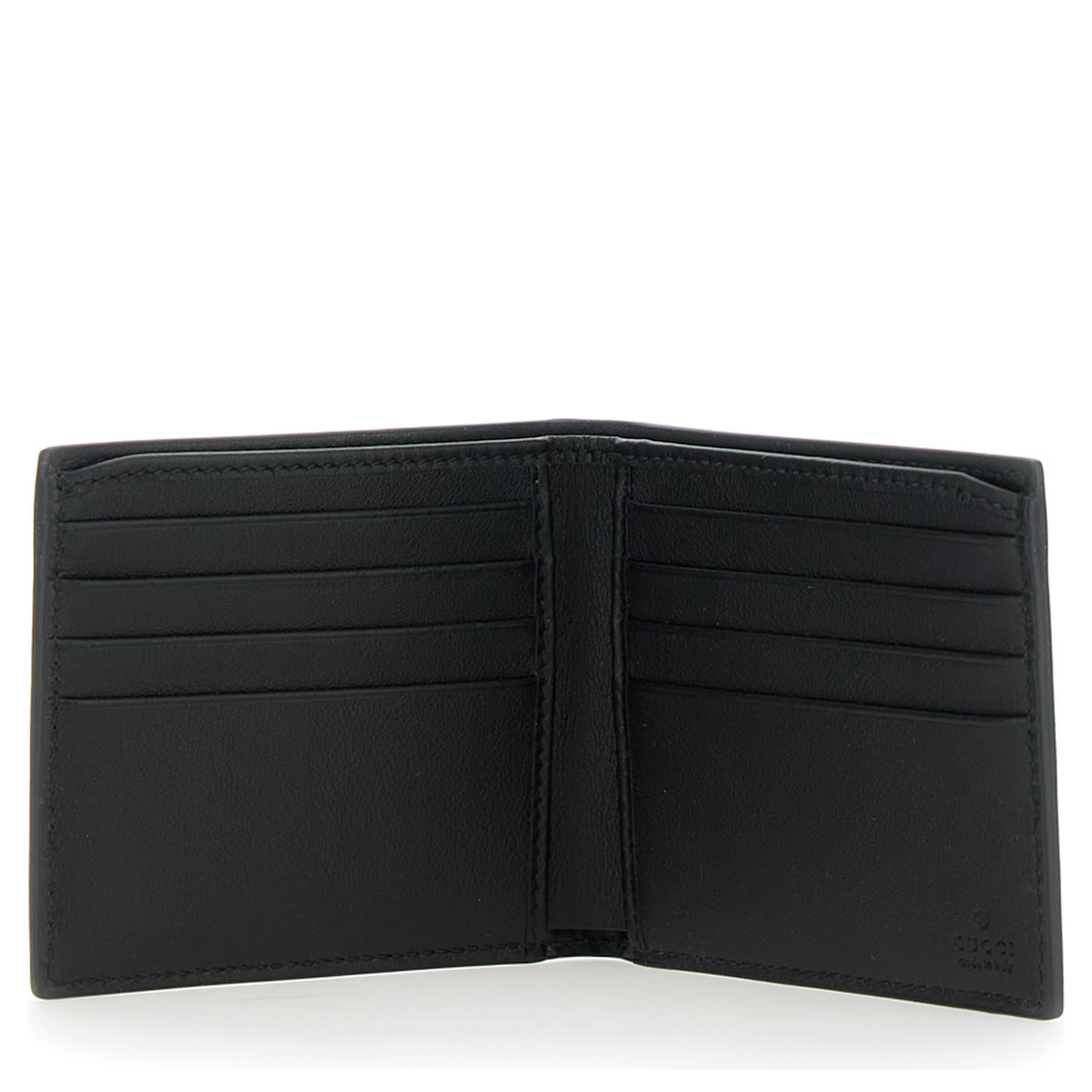 Black Leather Mens Bi-Fold Wallet with Logo Plate on the Front