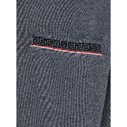 Grey Sweater with classic collar and Greca detail on the front in wool for men