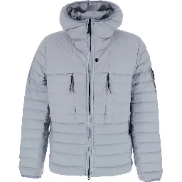 Gray Down jacket with high collar and long sleeves in Tech Fabric for Men