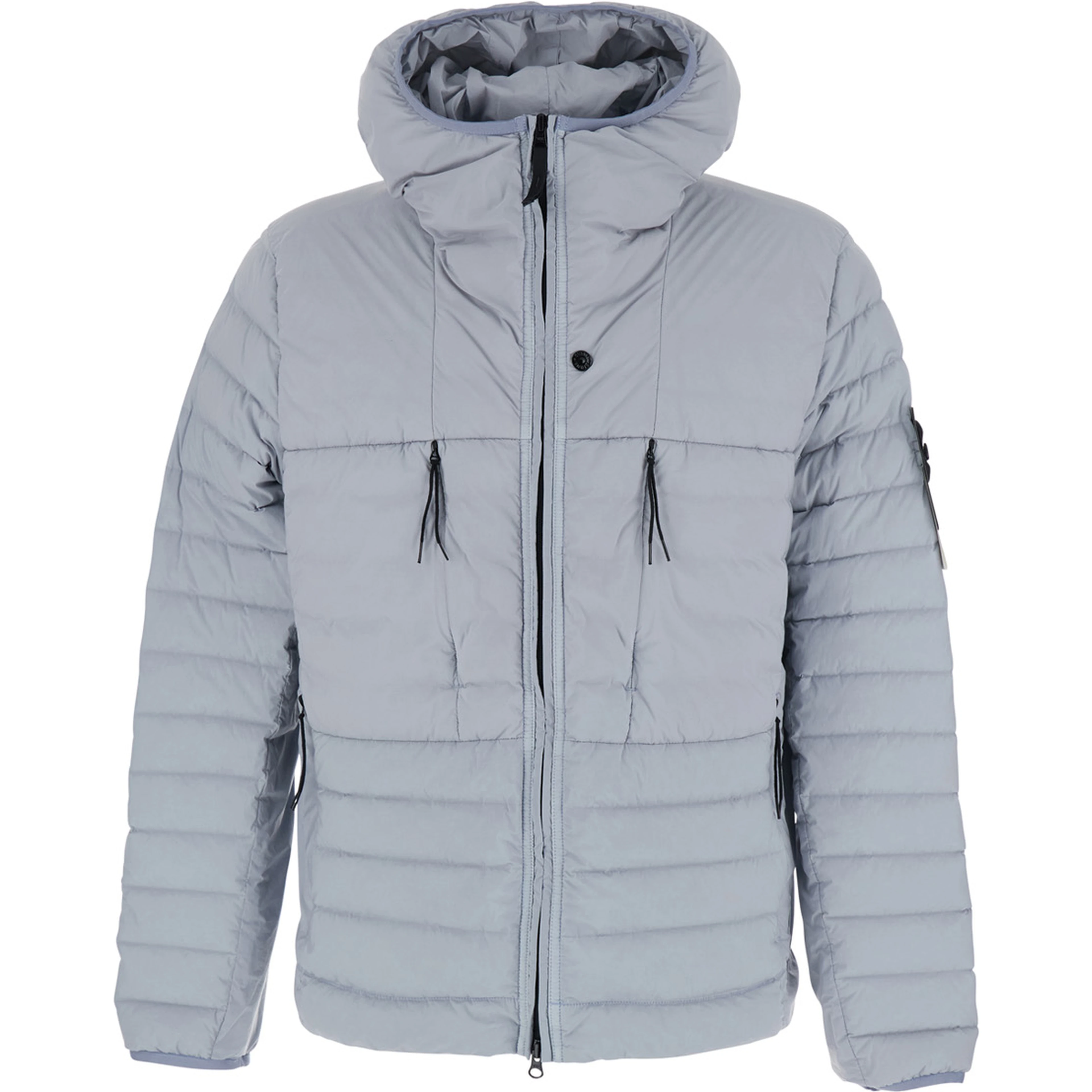 Gray Down jacket with high collar and long sleeves in Tech Fabric for Men