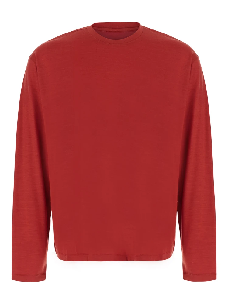 WOOL RELAXED LONG SLEEVE with long sleeves and round neck in Wool in Red for men