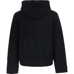 Black Jacket with fixed hood and zip on the front in wool for men