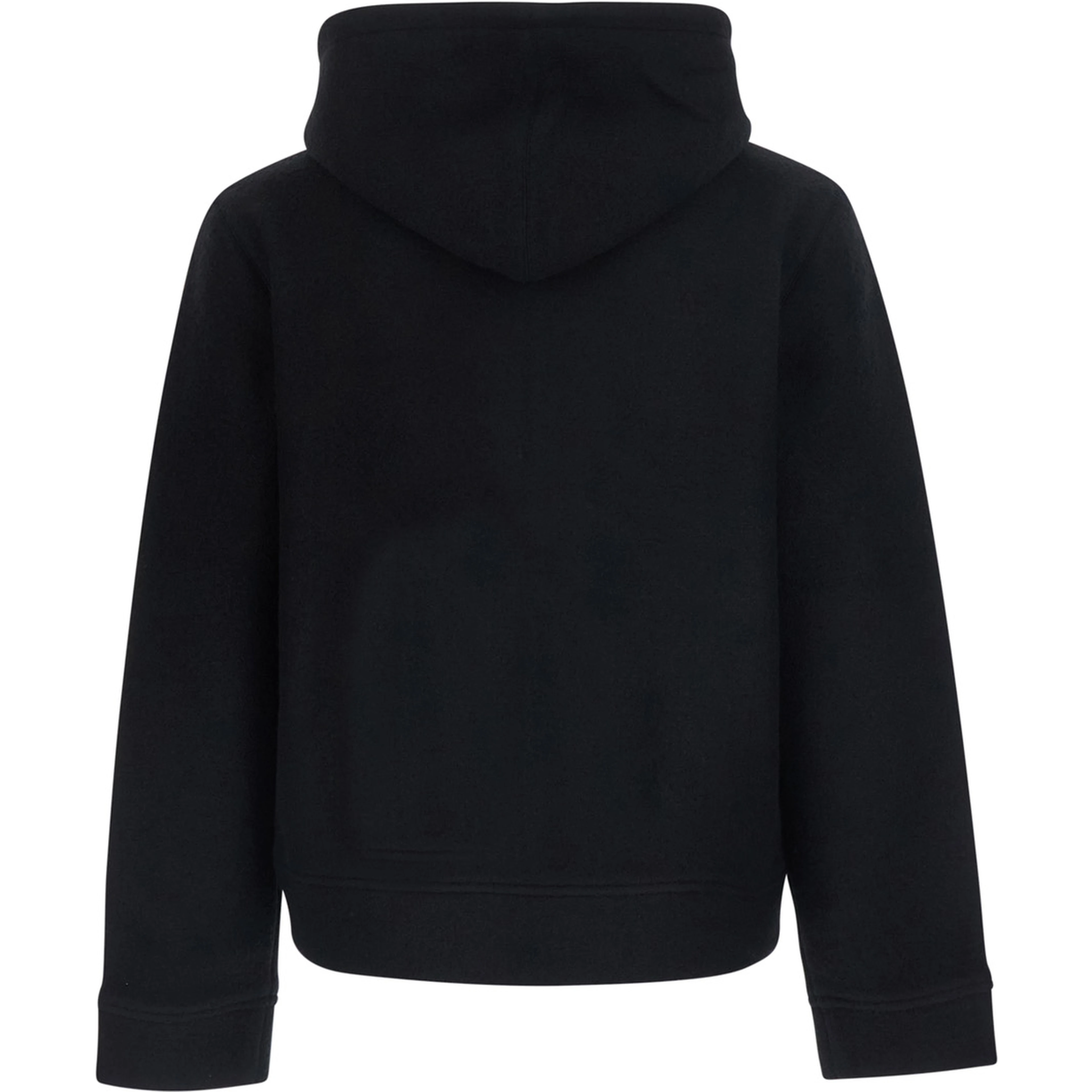 Black Jacket with fixed hood and zip on the front in wool for men