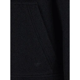Black Jacket with fixed hood and zip on the front in wool for men