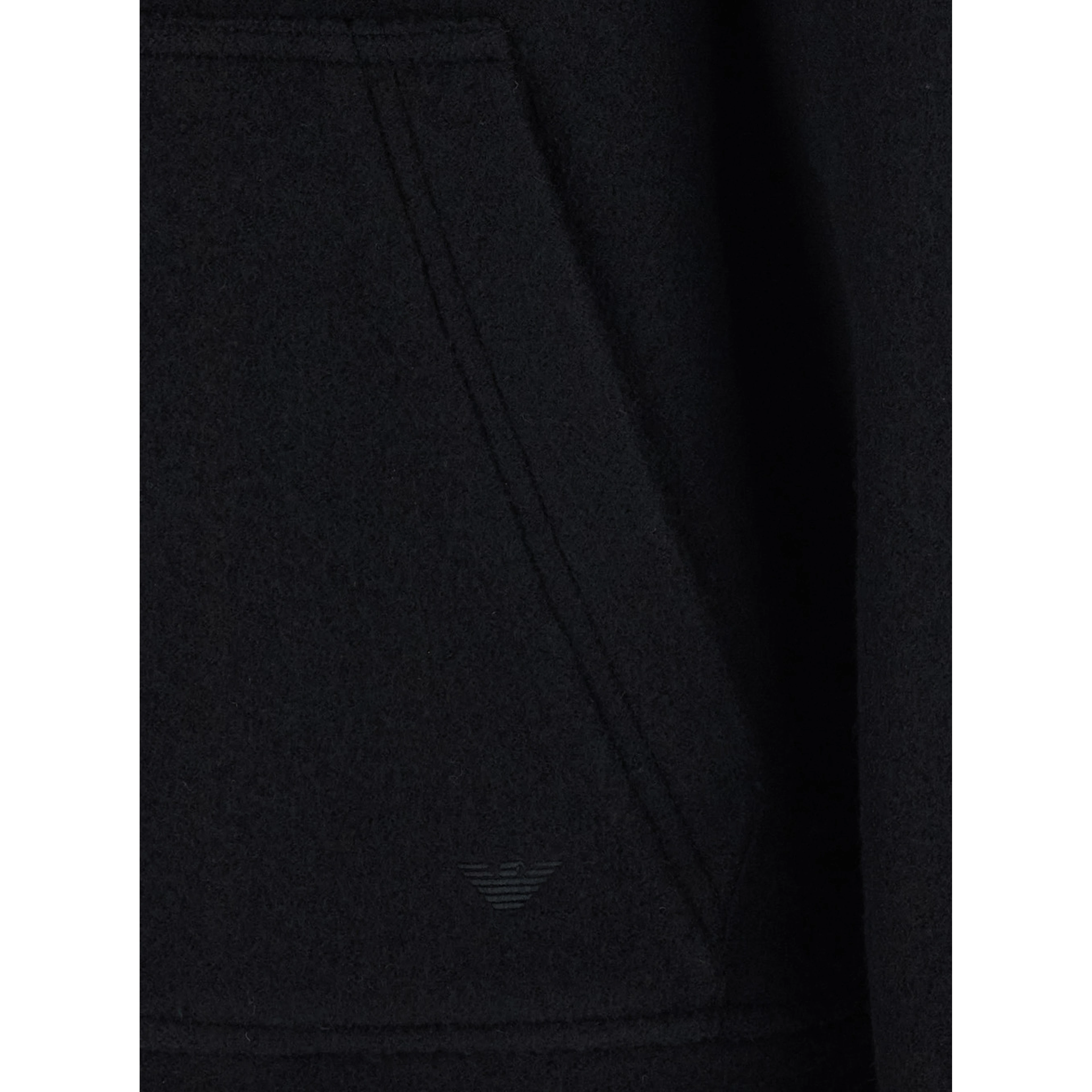 Black Jacket with fixed hood and zip on the front in wool for men