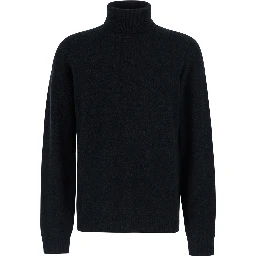 Black Turtleneck Sweater with High Collar and Long Sleeves in wool for Men