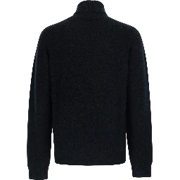 Black Turtleneck Sweater with High Collar and Long Sleeves in wool for Men