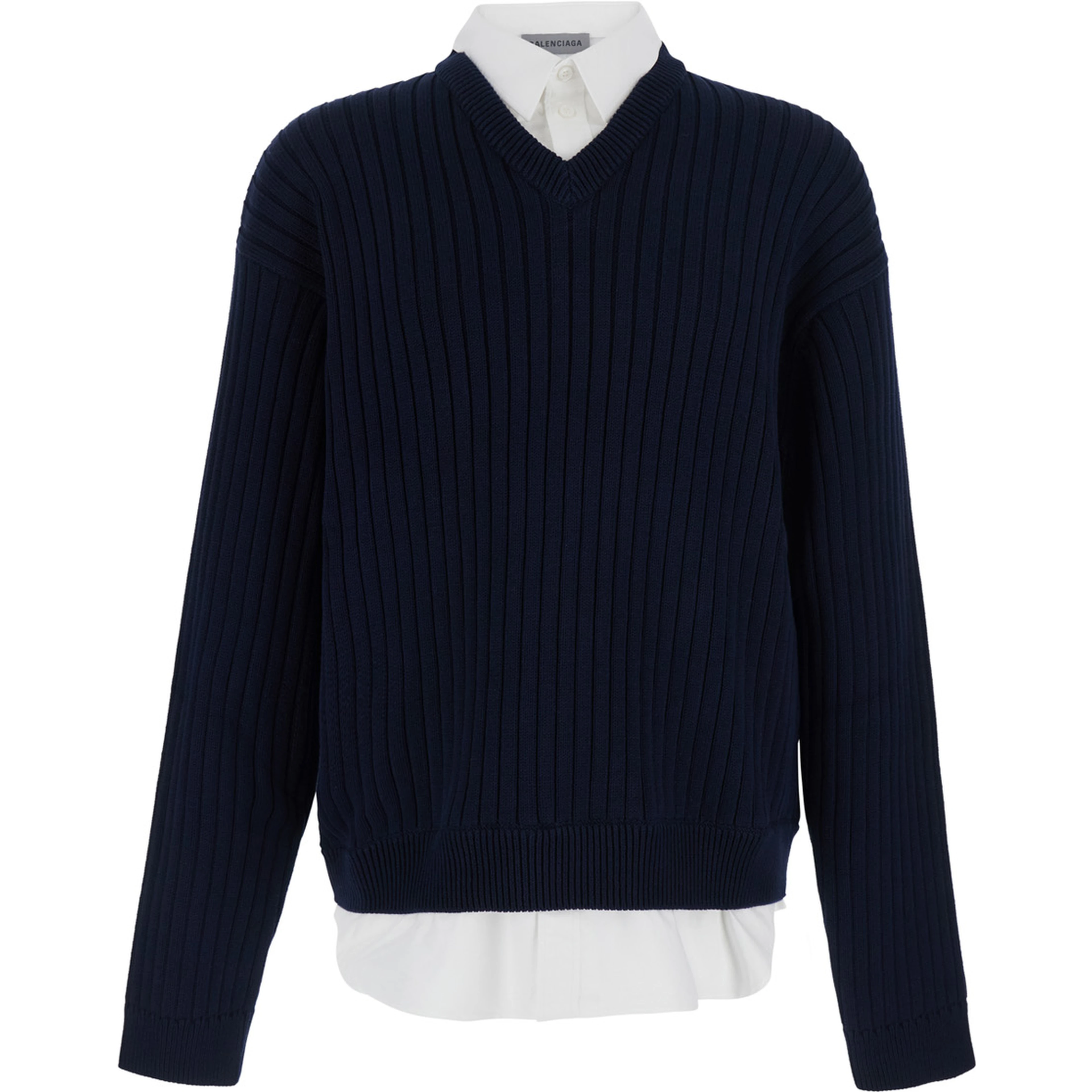 blue sweater with multi-layer design in cotton Men