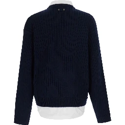 blue sweater with multi-layer design in cotton Men