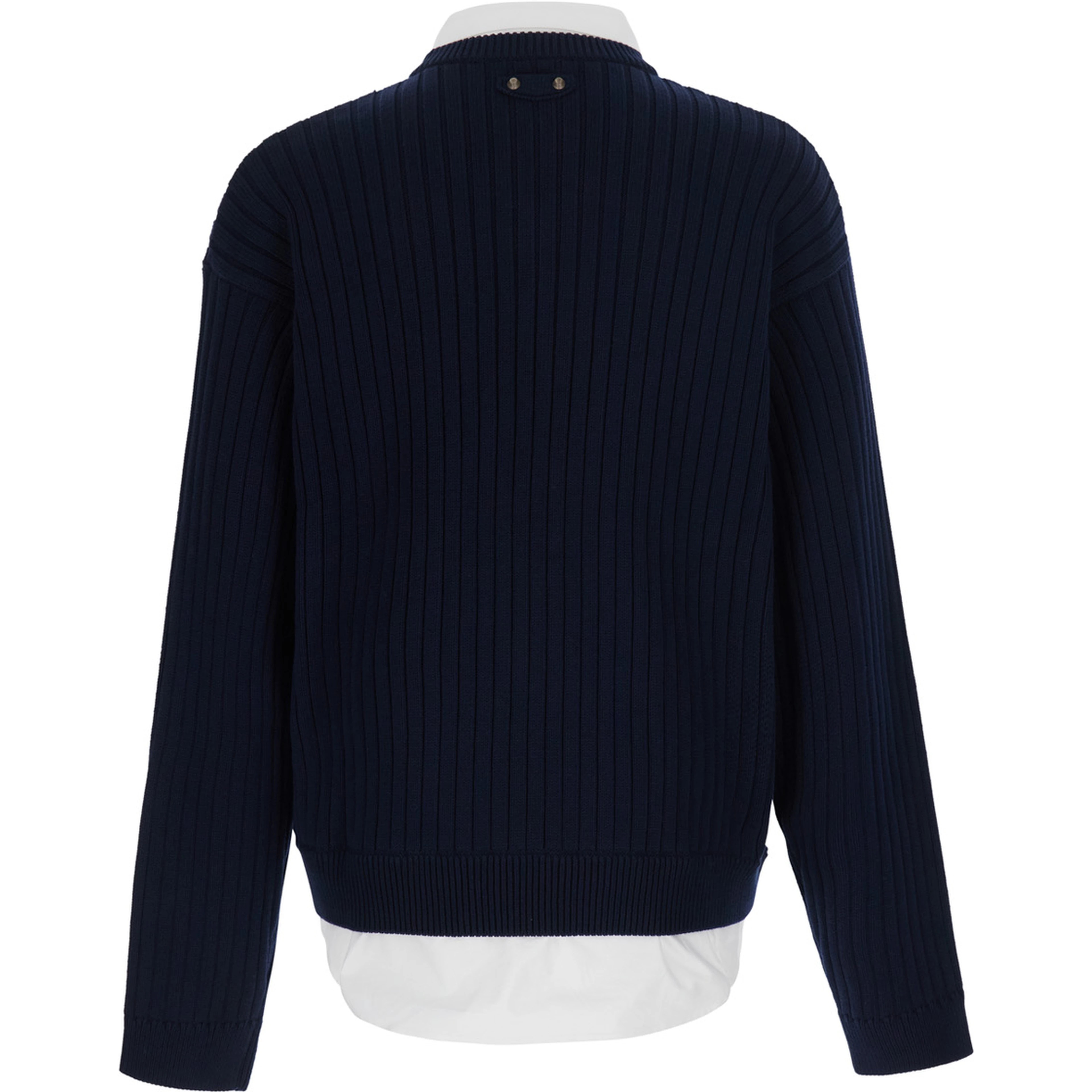 blue sweater with multi-layer design in cotton Men