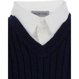 blue sweater with multi-layer design in cotton Men
