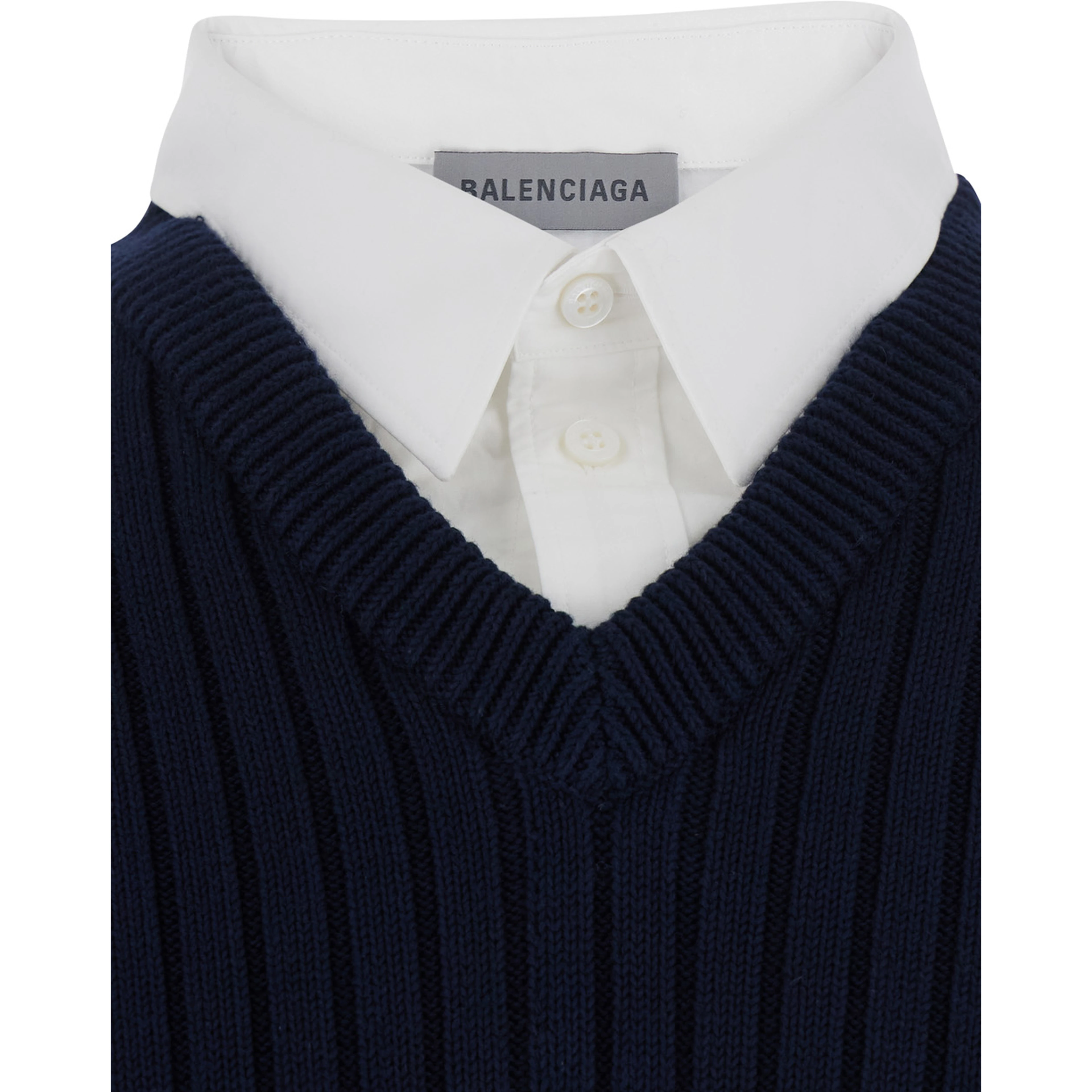 blue sweater with multi-layer design in cotton Men