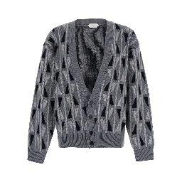 Grey cardigan with Medusa print on the back in wool and cashmere blend men