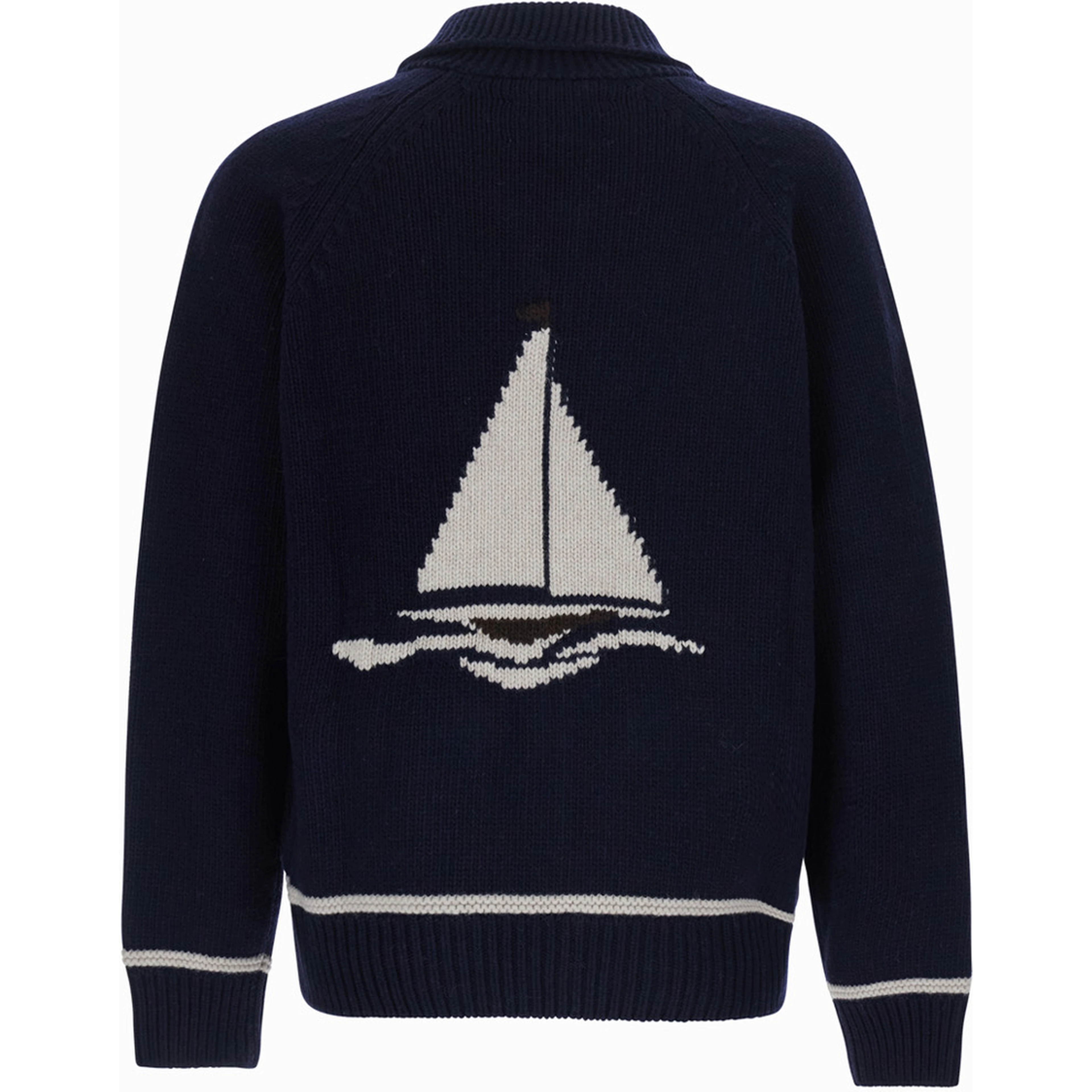 PORTCLIDE blue hooded cardigan with back embroidery in wool blend Men